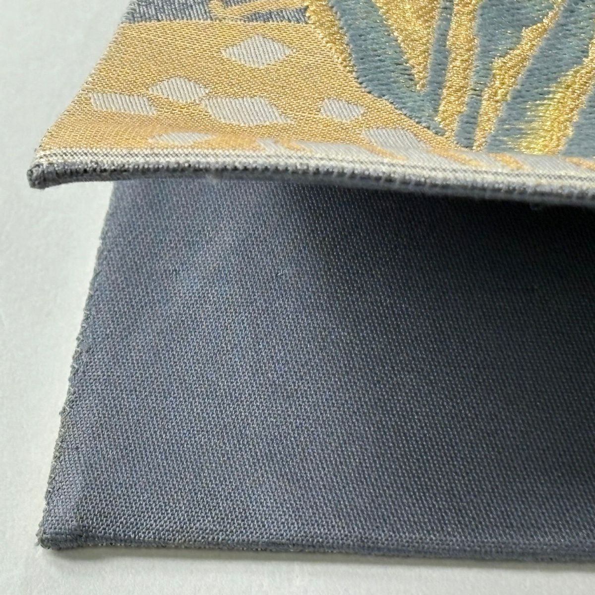 【美品】 袋帶 逸品級 圓文 草花紋 金絲 金金箔 灰色 大鼓圖案 純蠶絲