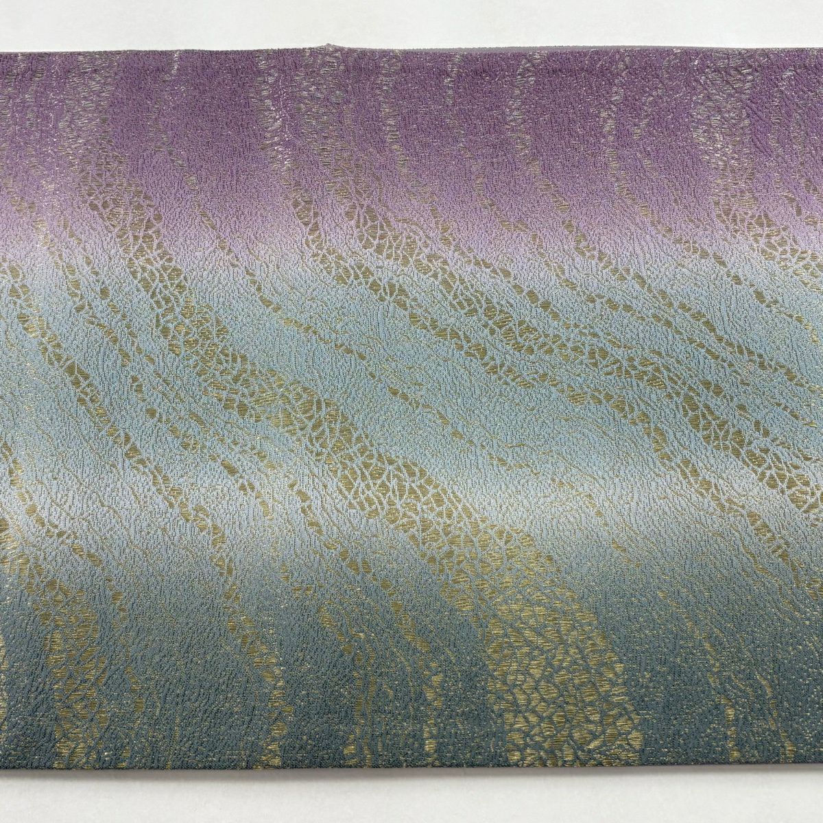 【美品】 袋帶 秀品級 樹木 花瓣 金彩裝飾 金銀絲 淺紫 お太鼓圖案 純蠶絲