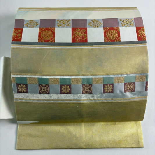 名古屋帶 秀品級 華紋 鳥 金絲 金銀彩 金色 純蠶絲