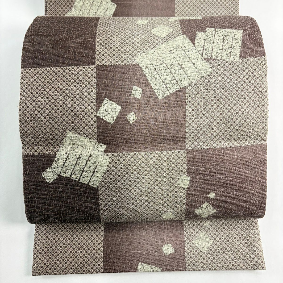 【美品】 袋帶 秀品級 市松樹 源氏香 金絲 茶紫 全通 純蠶絲