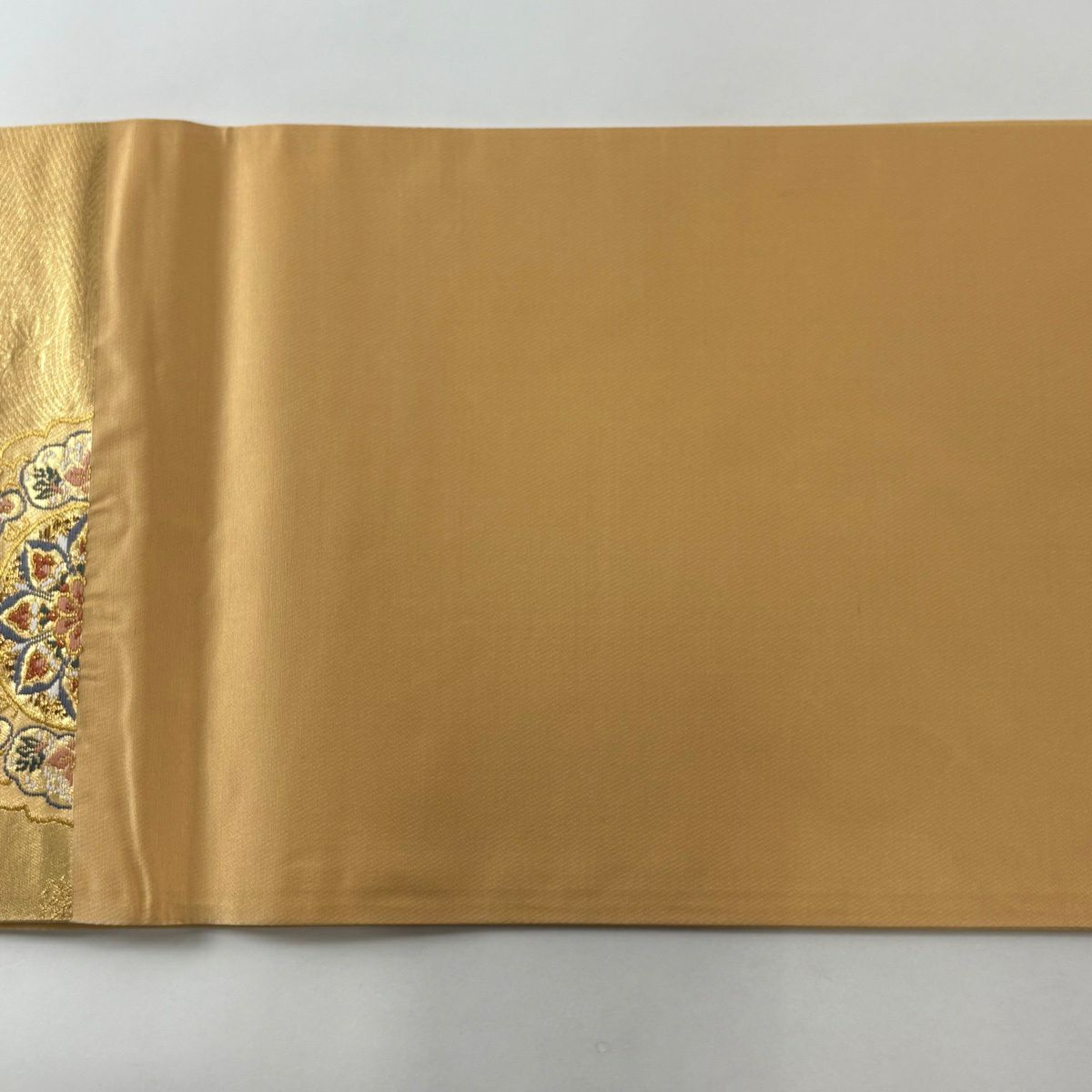 【美品】 袋帶 秀品級 華紋 波 金金箔 金色 六通 純蠶絲