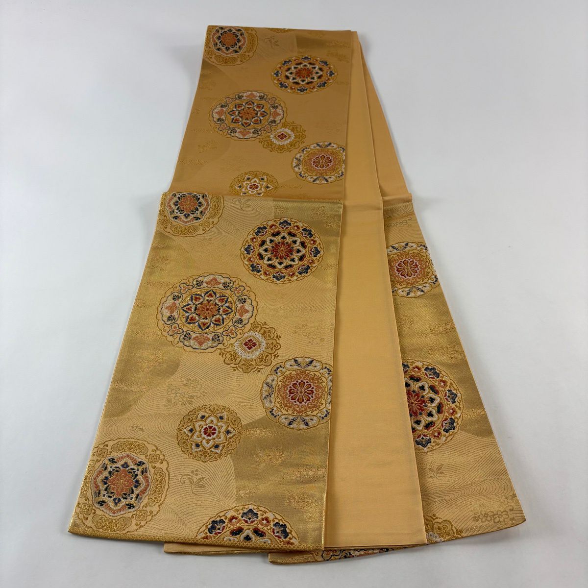 【美品】 袋帶 秀品級 華紋 波 金金箔 金色 六通 純蠶絲