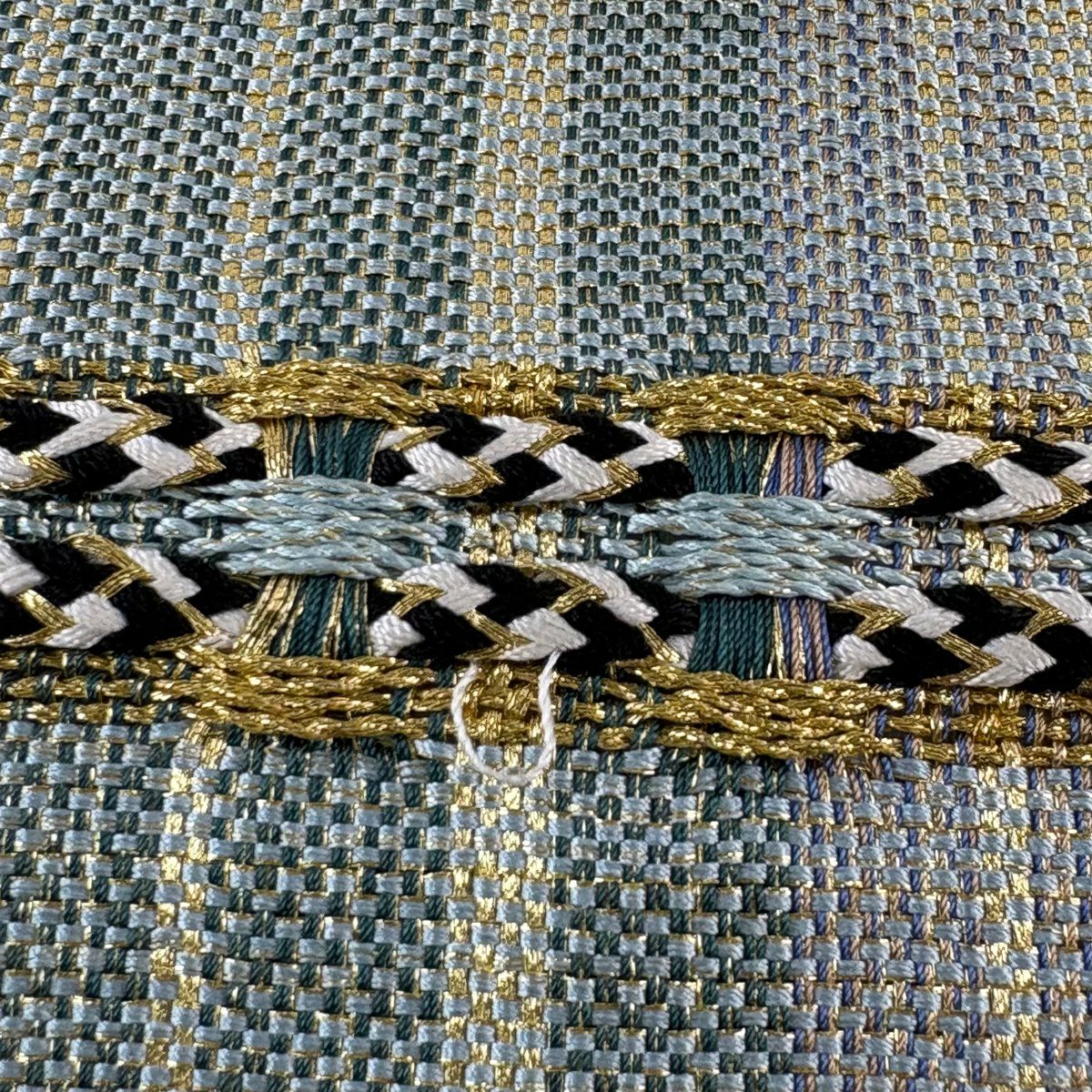 袋帶 秀品級 條紋 金絲 淺綠 大鼓圖案 純蠶絲
