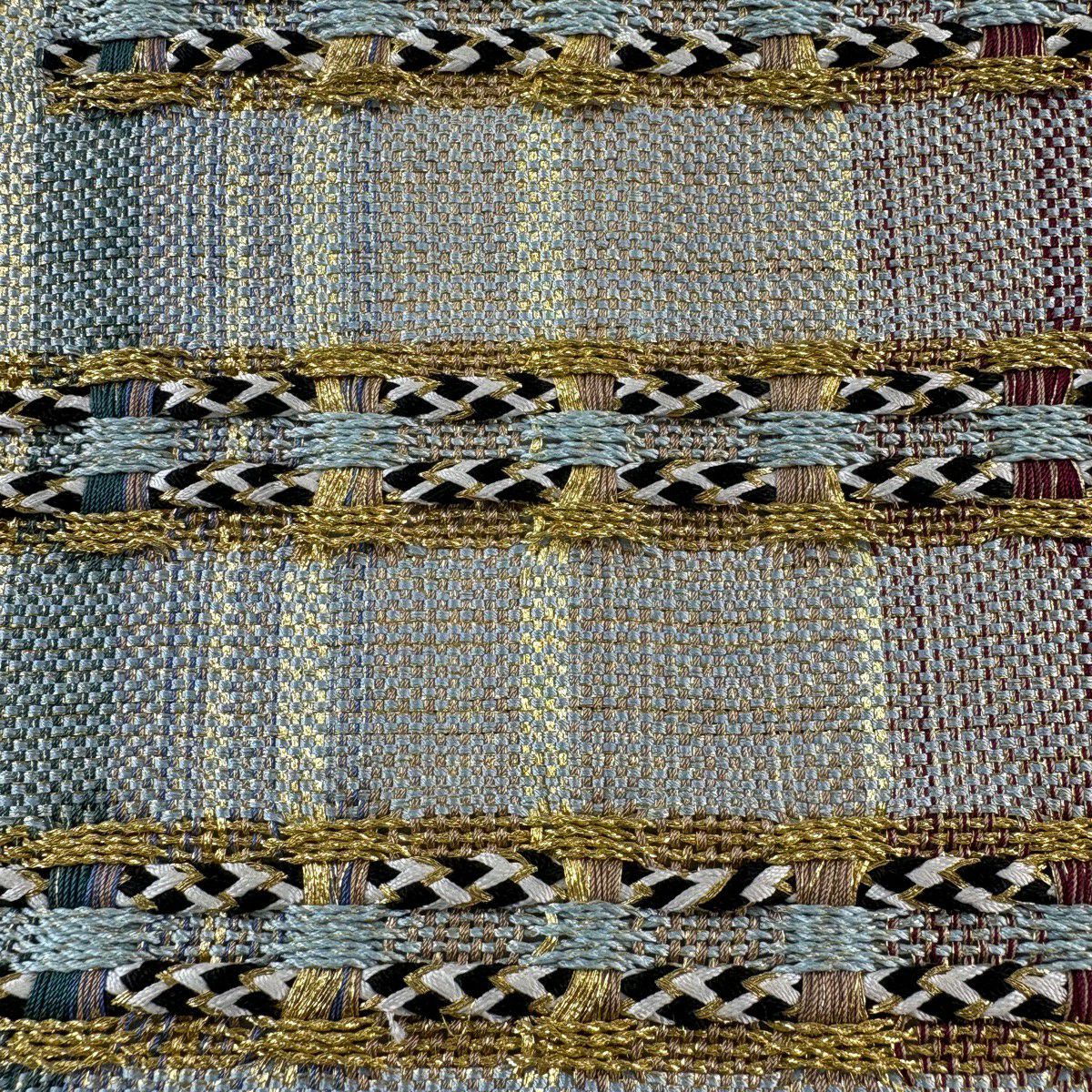 袋帶 秀品級 條紋 金絲 淺綠 大鼓圖案 純蠶絲