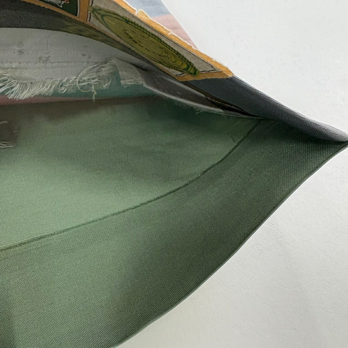 袋帶 秀品級 證書齊全 大島紬織地 段紋 灰綠 全通 純蠶絲