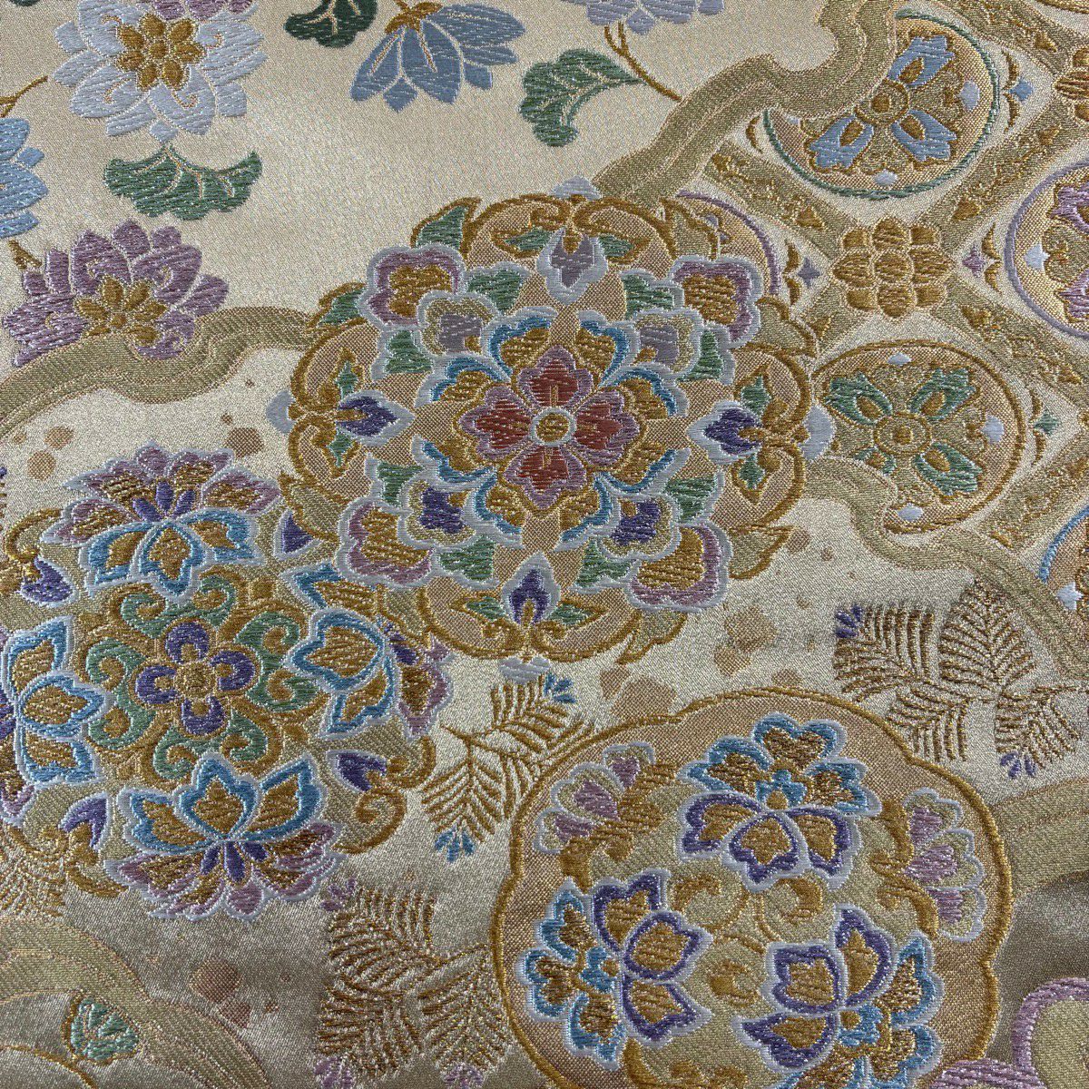【美品】 袋帶 秀品級 華紋 雪輪 金銀絲 金金箔 金色 六通 純蠶絲