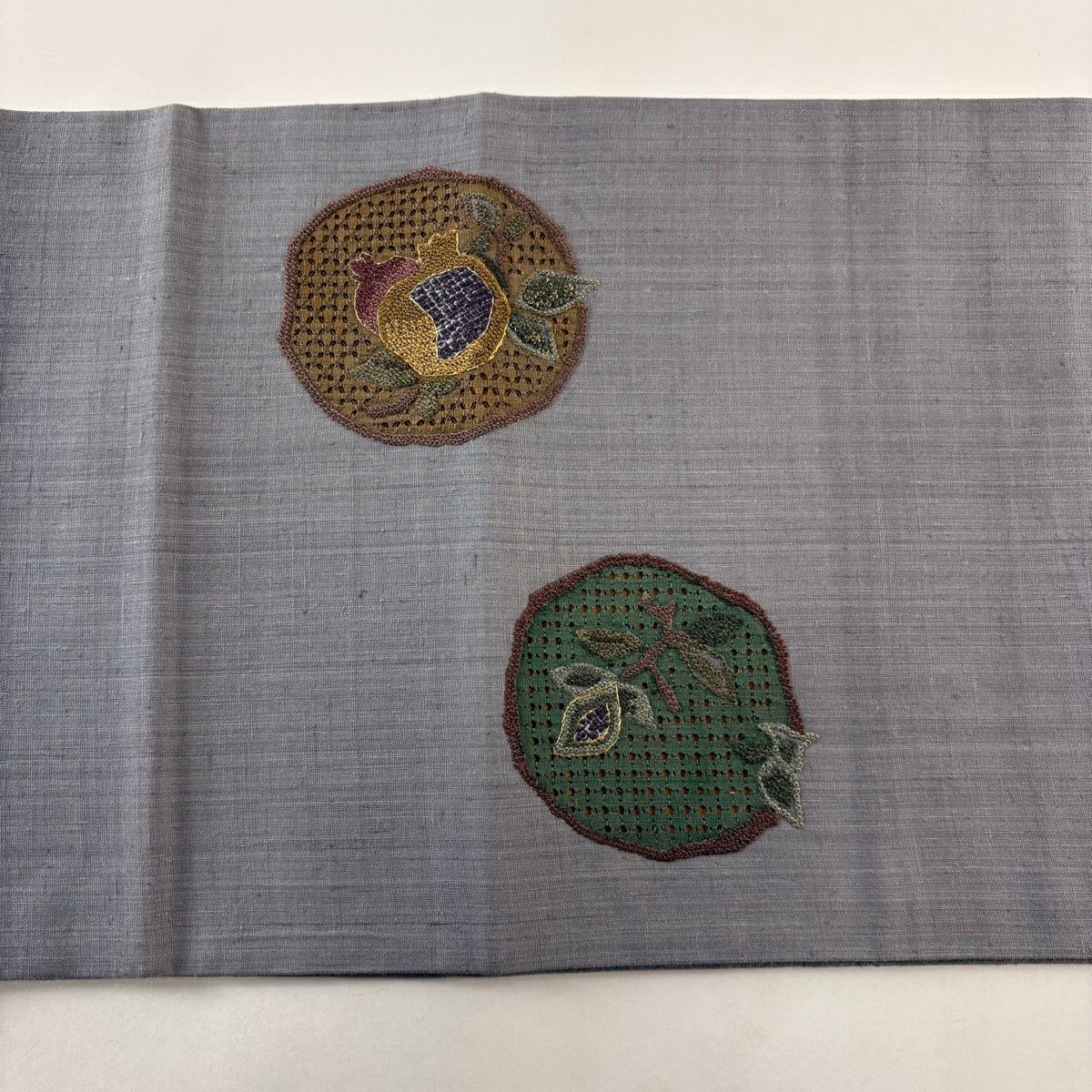 袋帶 秀品級 圓紋 生物 刺繡 金絲 灰色 大鼓圖案 純蠶絲