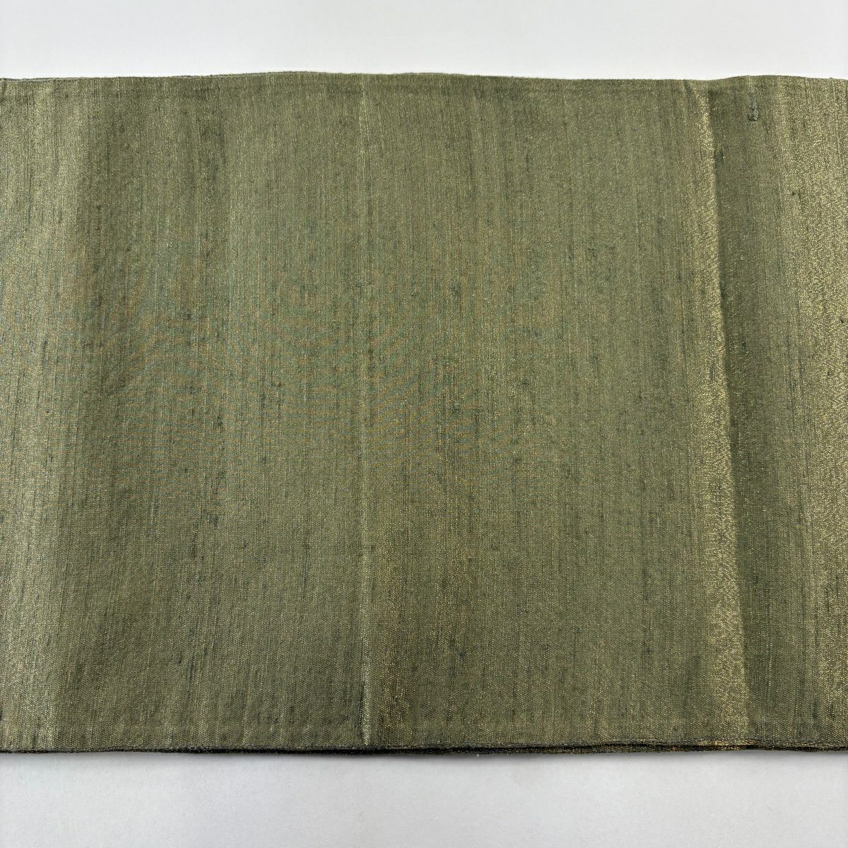 【美品】 袋帶 秀品級 幾何學 金絲 灰綠 お太鼓圖案 純蠶絲