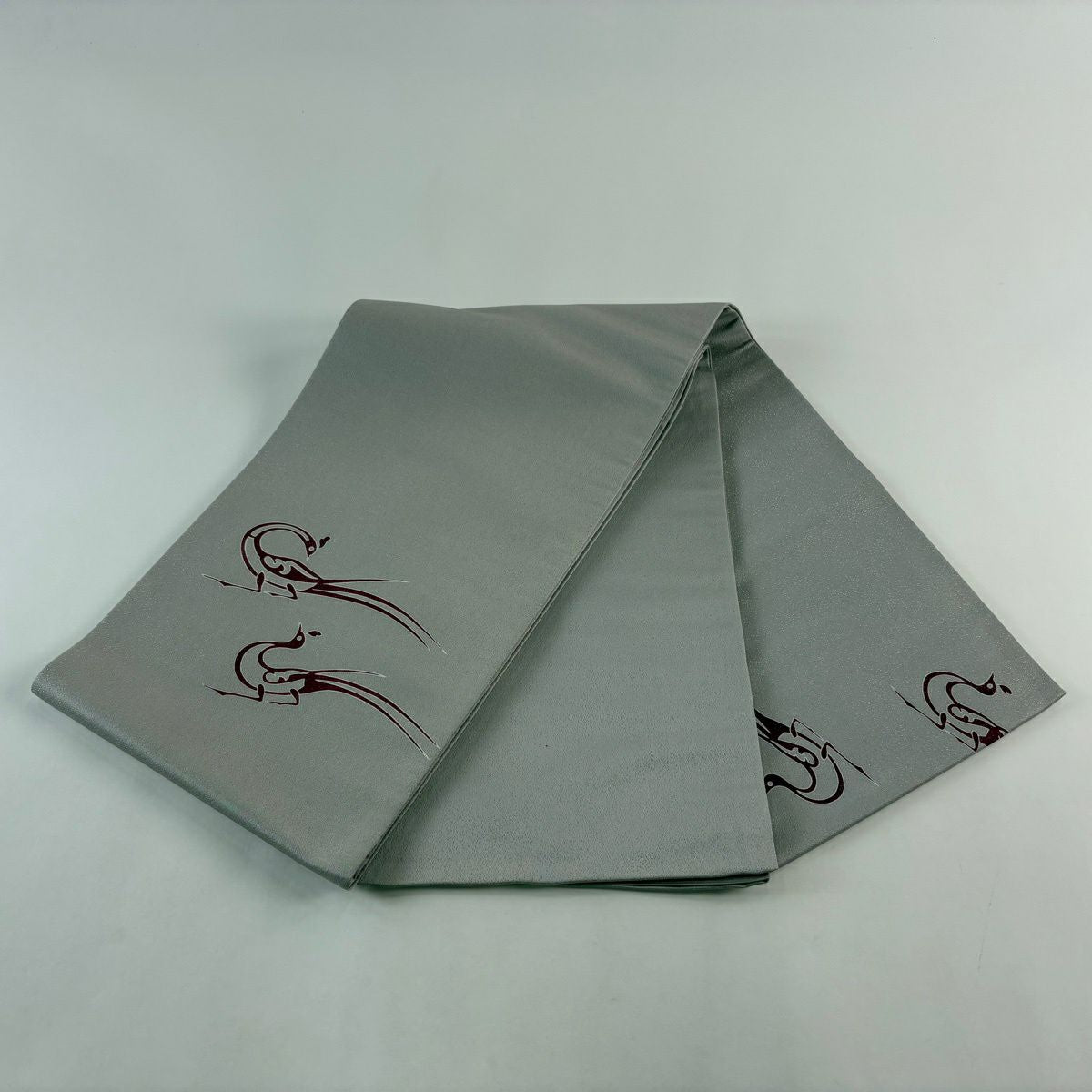 【美品】 袋帶 秀品級 鳥 銀線 灰 深藍色 お太鼓圖案 純蠶絲