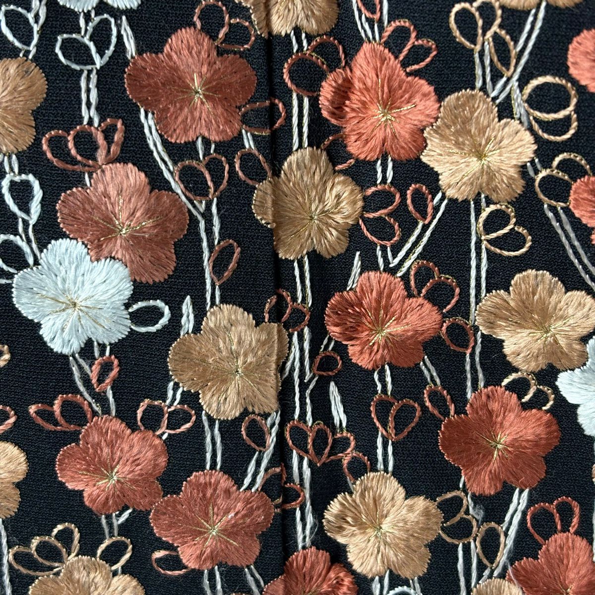 訪問服 身長159cm 袖長66cm M 雙層 ますいわ屋 梅花 竹子 刺繡 金糸 黑 純蠶絲 逸品級