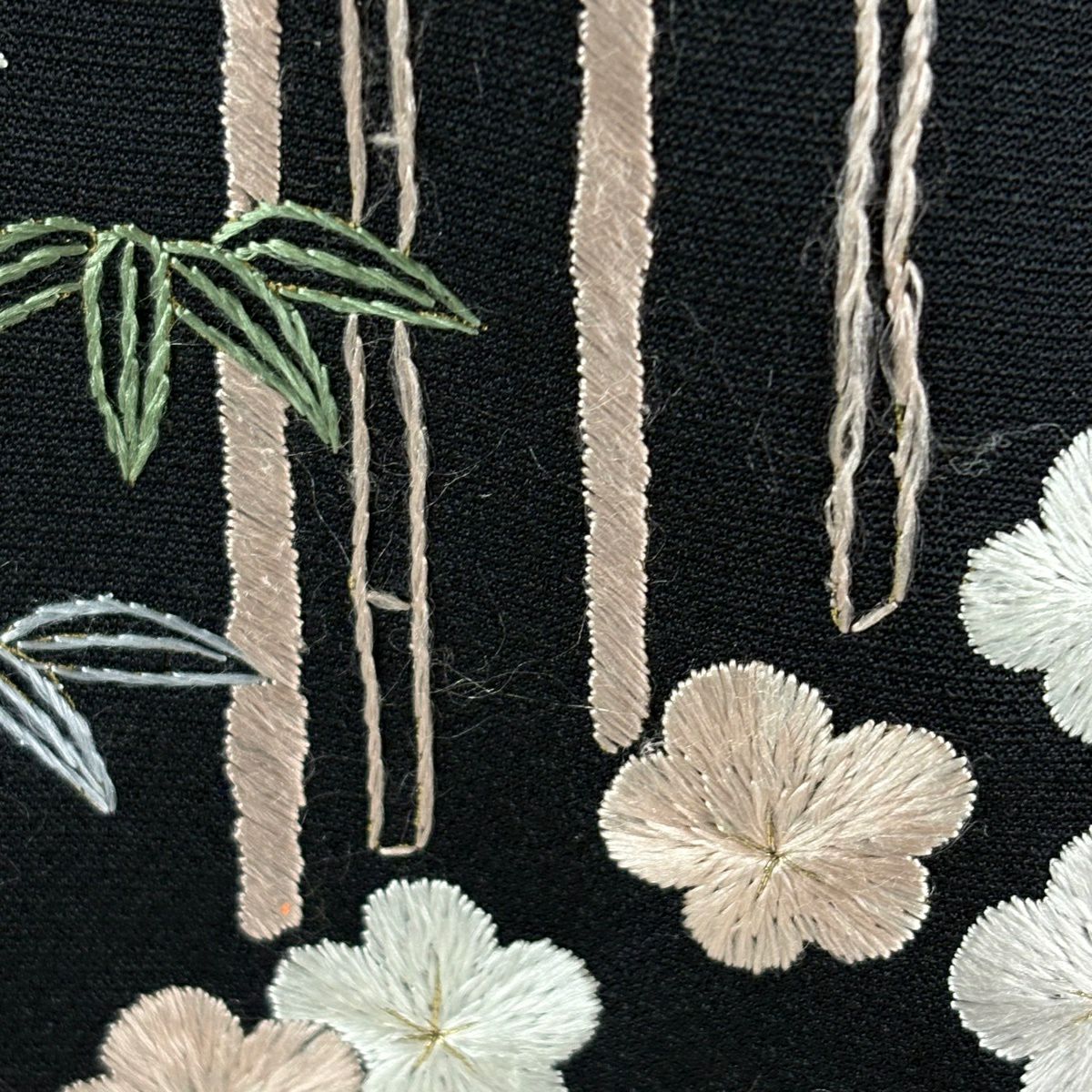 訪問服 身長159cm 袖長66cm M 雙層 ますいわ屋 梅花 竹子 刺繡 金糸 黑 純蠶絲 逸品級