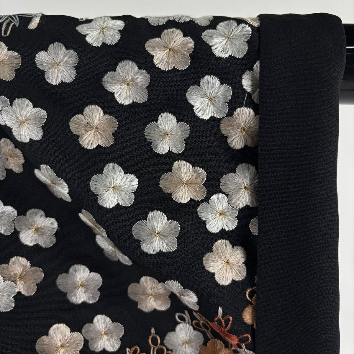 訪問服 身長159cm 袖長66cm M 雙層 ますいわ屋 梅花 竹子 刺繡 金糸 黑 純蠶絲 逸品級