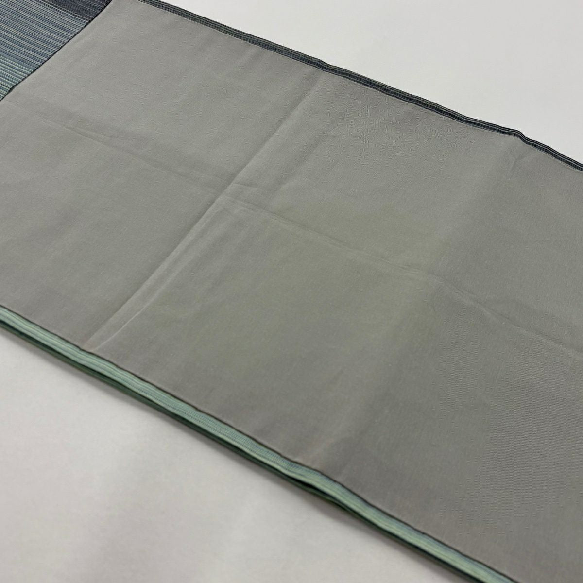 【美品】 開口名古屋帶 逸品級 證書齊全 夏帶 越後上布 林宗平工房 條紋圖案 淺綠 麻