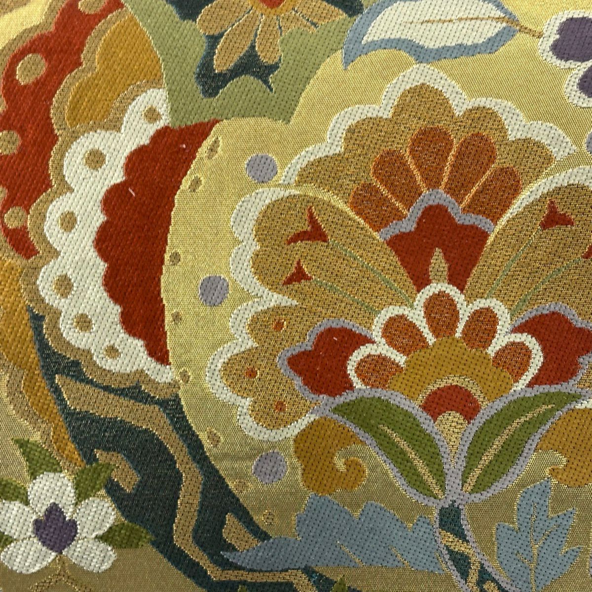 【美品】 袋帶 逸品級 紋屋井關 落款あり 御寮織 關西裁縫 草花紋刺繡 金金箔 金色 六通 純蠶絲