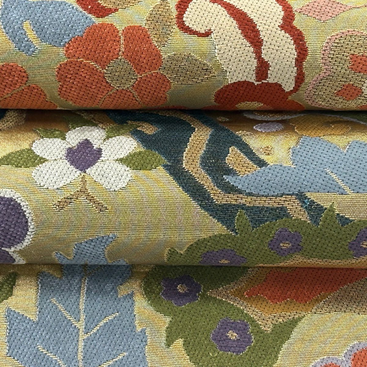 【美品】 袋帶 逸品級 紋屋井關 落款あり 御寮織 關西裁縫 草花紋刺繡 金金箔 金色 六通 純蠶絲
