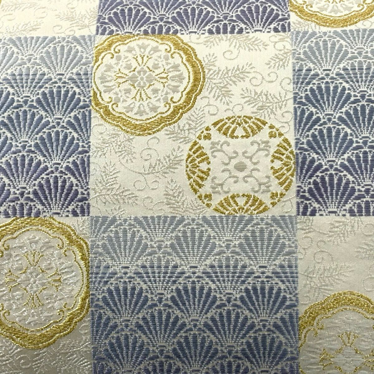 【美品】 袋帶 逸品級 市松樹花 金絲刺繡 淺紫 六通 純蠶絲