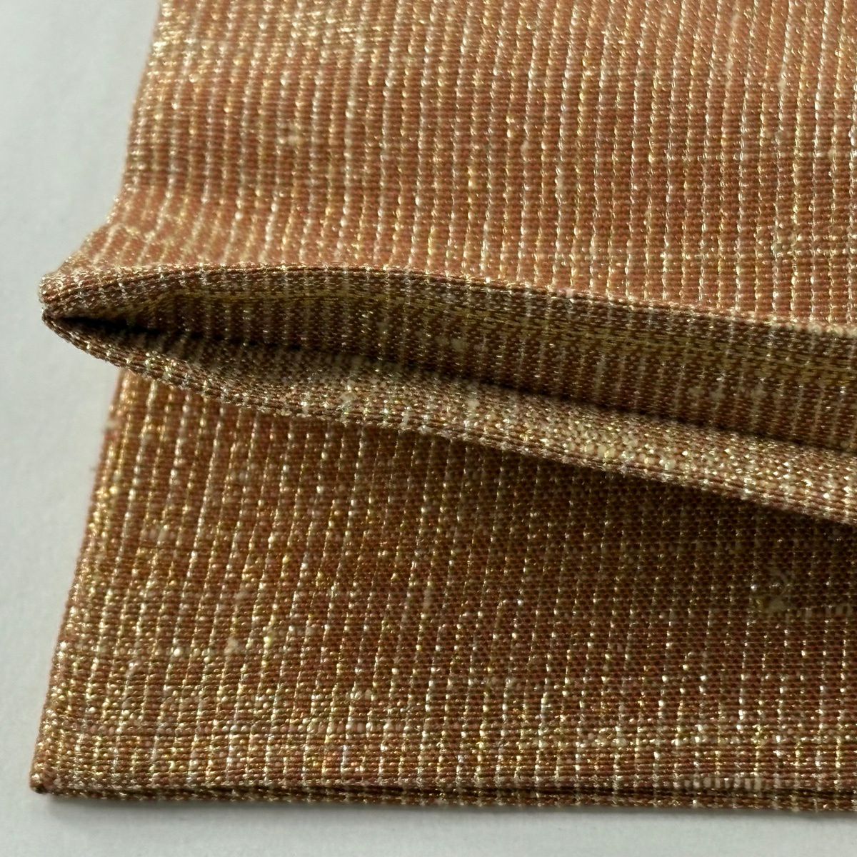 【美品】 袋帶 逸品級 桝屋高尾 附有落款 附共箱 針金綴錦 條紋 金金箔 金絲 橙色 全通 純蠶絲
