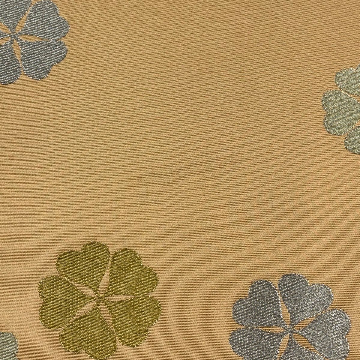袋帶 逸品級 龍村美術織物 落款 花 金銀糸 薄茶 全通 純蠶絲