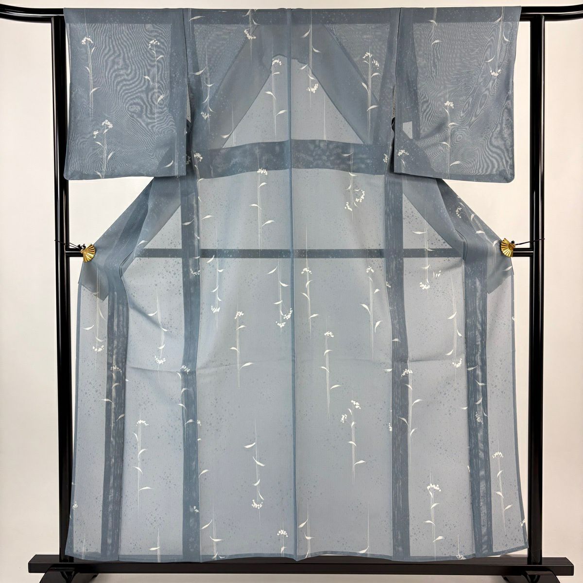 小紋 身長157.5cm 袖長62cm S 薄物 縱絽 草花紋 青灰 純蠶絲 秀品級