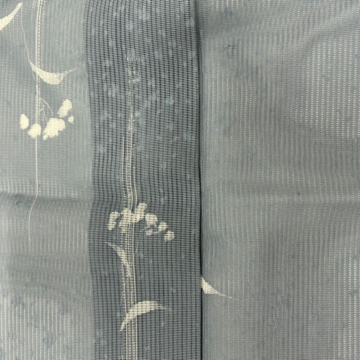 小紋 身長157.5cm 袖長62cm S 薄物 縱絽 草花紋 青灰 純蠶絲 秀品級