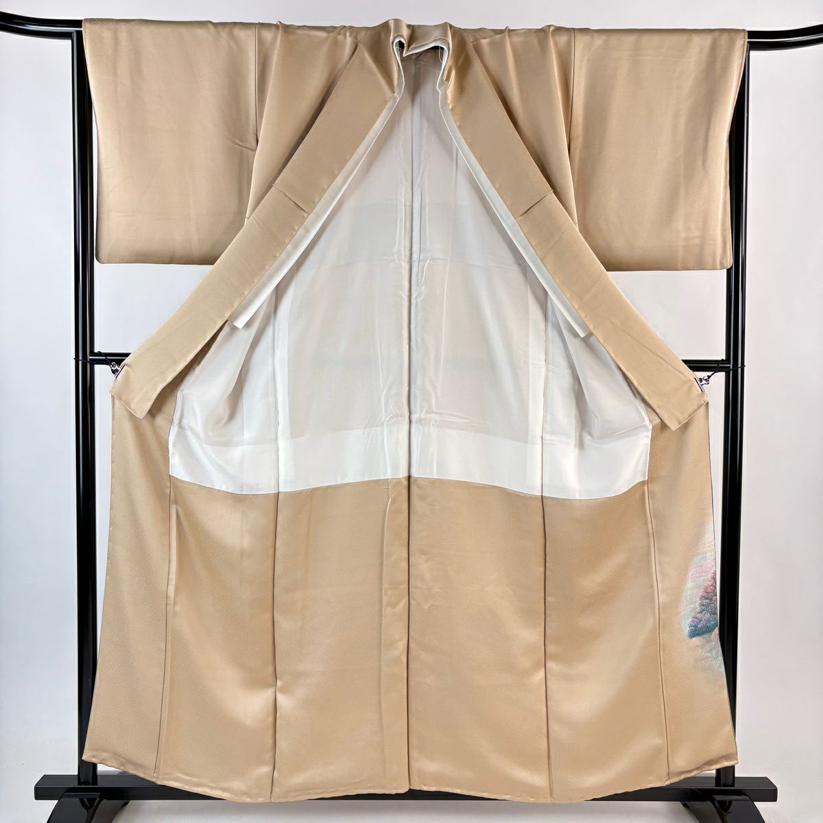 【美品】 留袖禮服禮服 身長157cm 袖長65cm M 雙層 落款あり 建物 樹木 金銀彩 漸層 薄茶 純蠶絲 秀品級 一つ紋