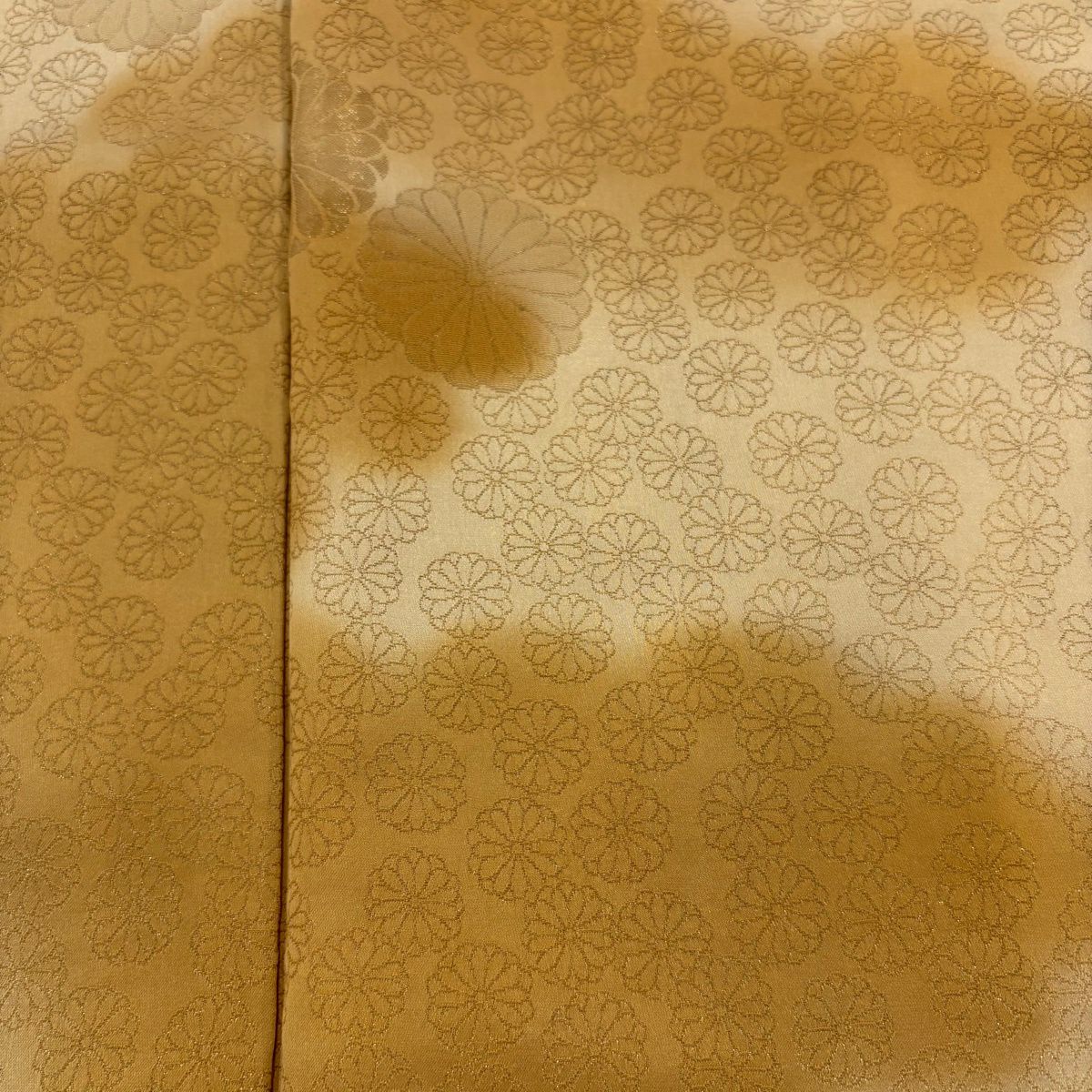 付下 身長159.5cm 袖長64.5cm M 雙層 菊花 霞 金絲 米色 純蠶絲 優品級