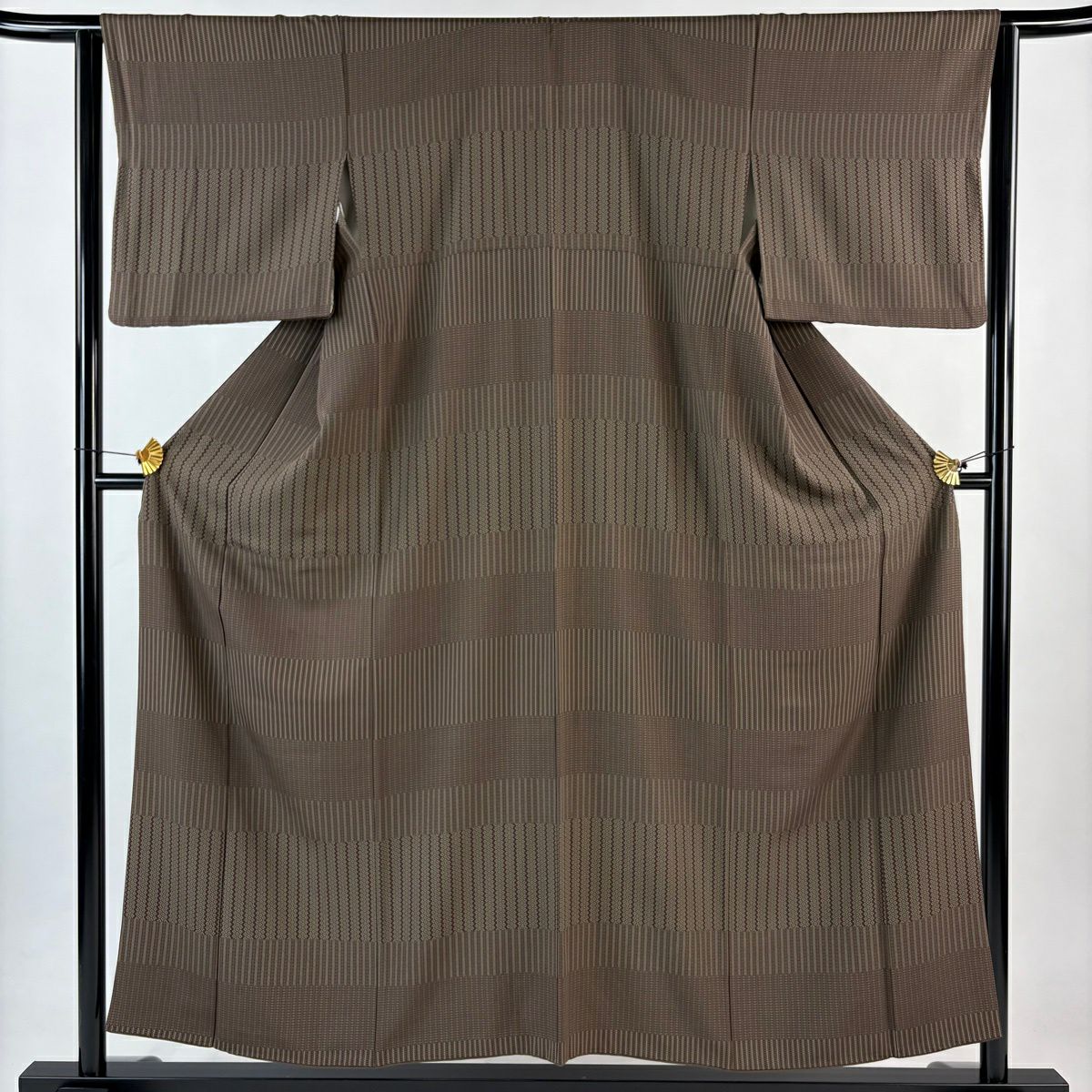 小紋 身長155.5cm 袖長63.5cm S 雙層 小花 段紋 焦茶 純蠶絲 秀品級
