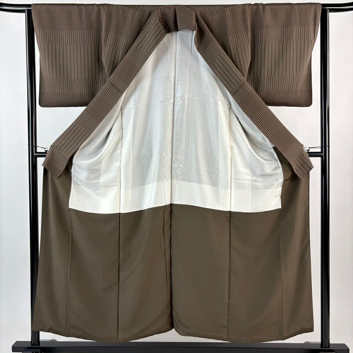 小紋 身長155.5cm 袖長63.5cm S 雙層 小花 段紋 焦茶 純蠶絲 秀品級