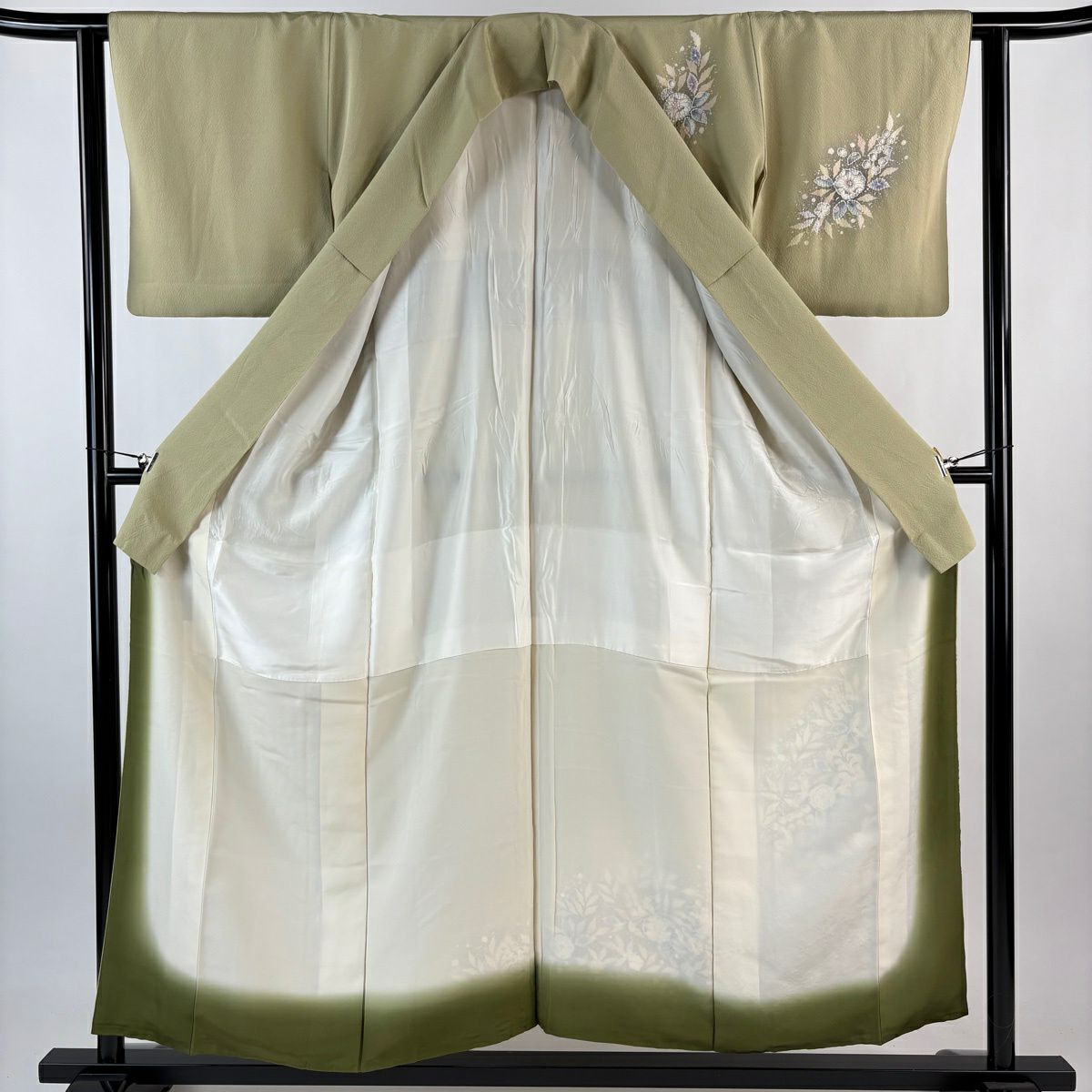 付下 身長155cm 袖長62cm S 雙層 大和 辻花染 漸層 抹茶 純蠶絲 優品級