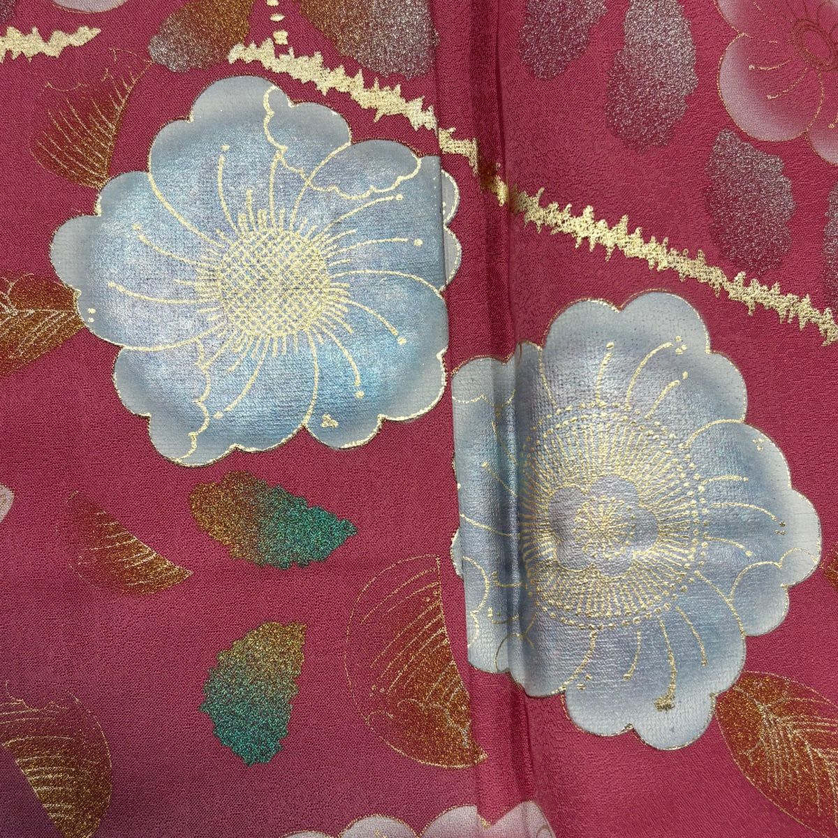 振袖禮服 身長162cm 袖長68.5cm L 雙層 草花紋紋 流水 金銀彩 漸層 粉紅 純蠶絲 優品級
