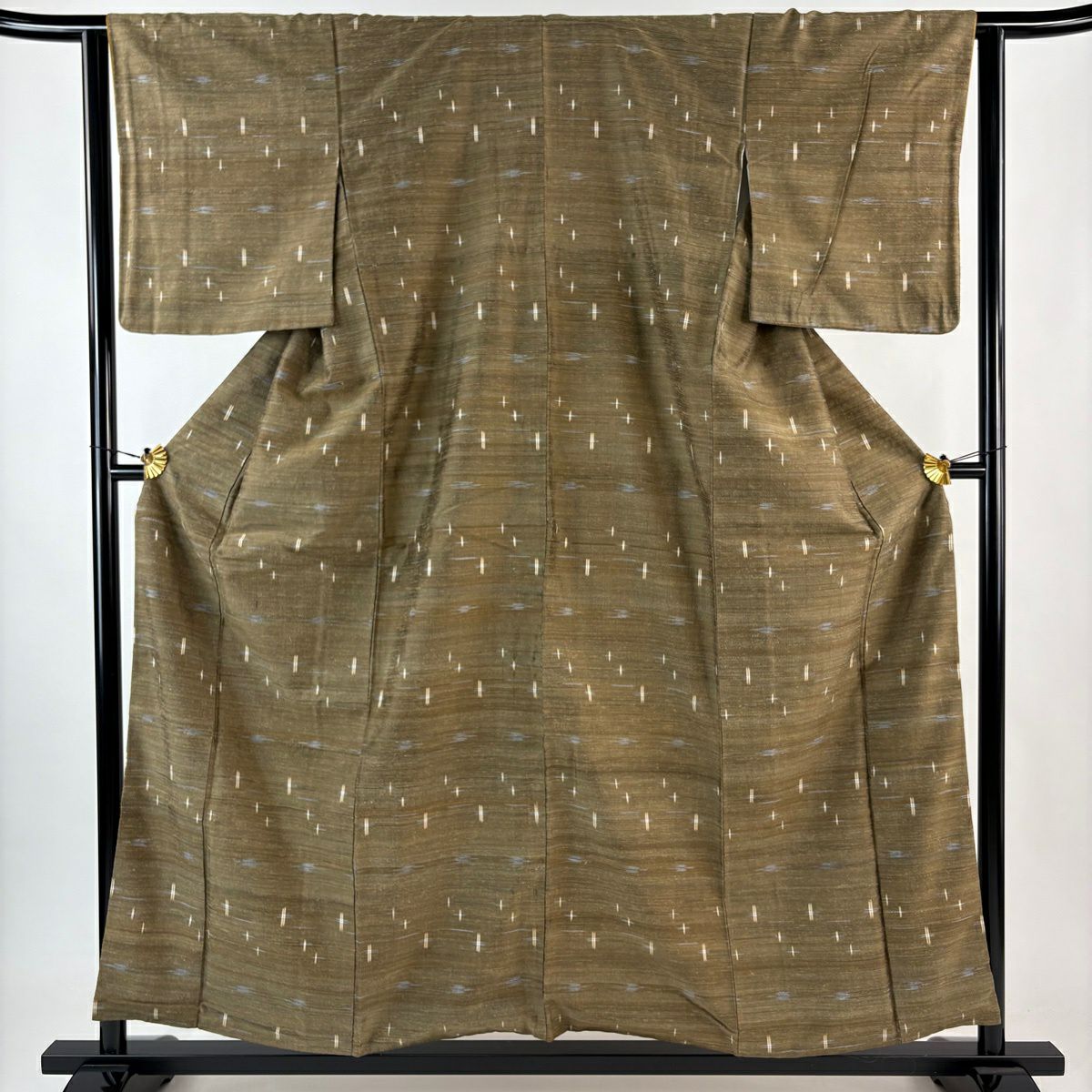 【美品】 紬織 身長156.5cm 袖長63cm S 雙層 十字絣 幾何圖案 茶 純蠶絲 優品級