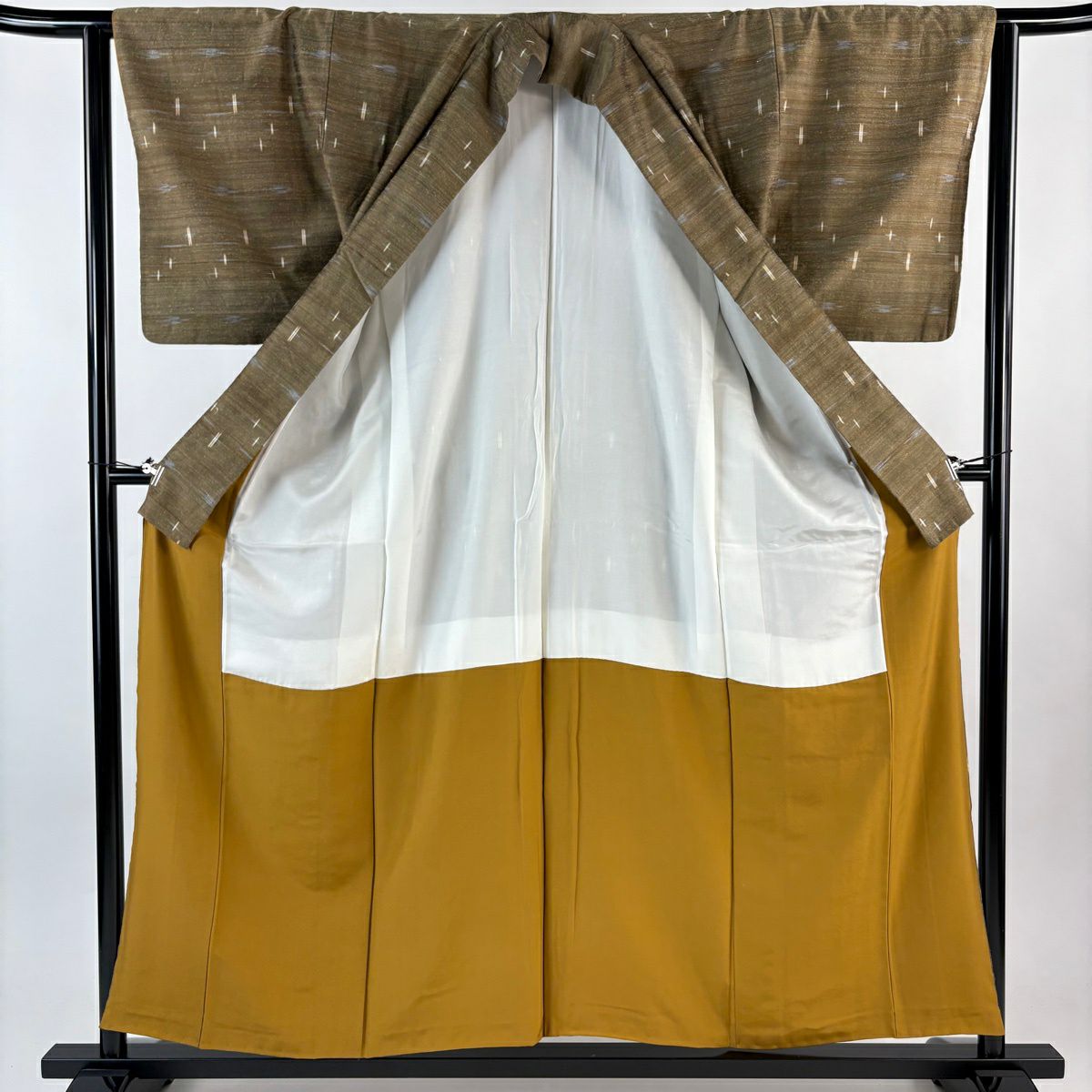 【美品】 紬織 身長156.5cm 袖長63cm S 雙層 十字絣 幾何圖案 茶 純蠶絲 優品級