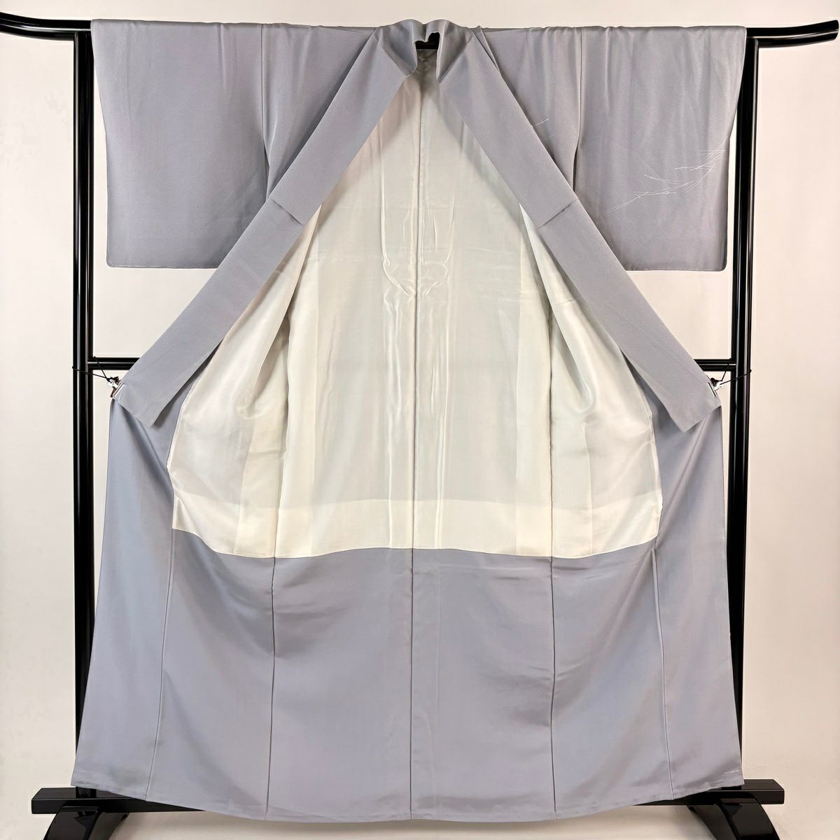 付下 身長161.5cm 袖長64cm M 雙層 扇子 菊花 染分 ぼかし 青灰 純蠶絲 優品級