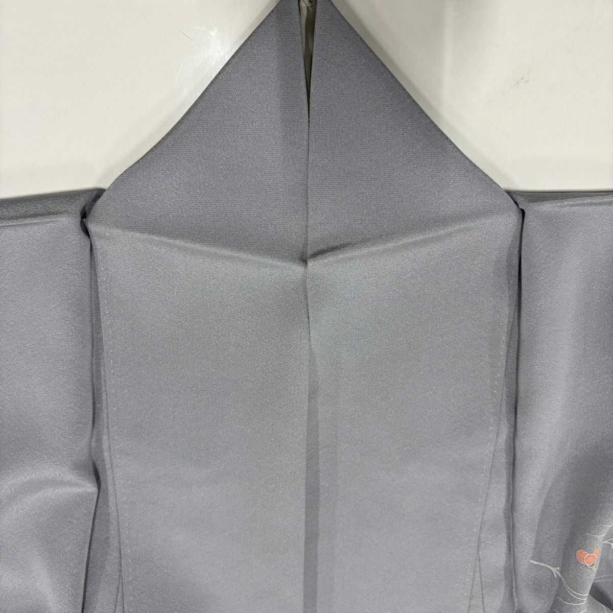 付下 身長161.5cm 袖長64cm M 雙層 扇子 菊花 染分 ぼかし 青灰 純蠶絲 優品級