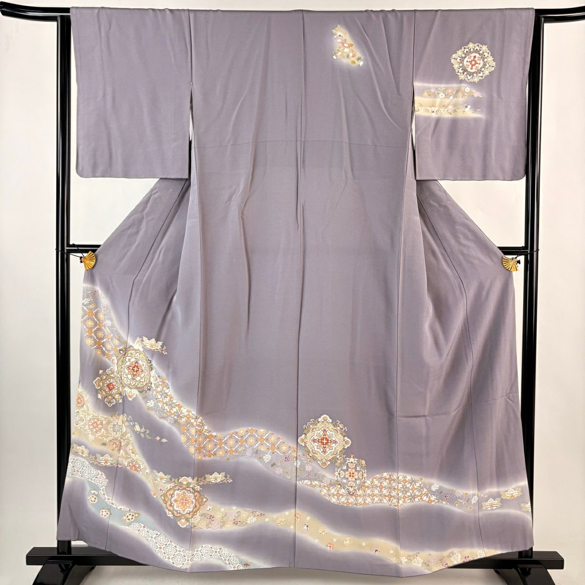 訪問服 身長159cm 袖長64cm M 雙層 華紋 七寶 金絲 金銀彩 灰紫 純蠶絲 秀品級