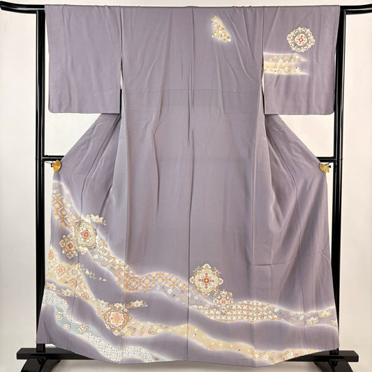 訪問服 身長159cm 袖長64cm M 雙層 華紋 七寶 金絲 金銀彩 灰紫 純蠶絲 秀品級