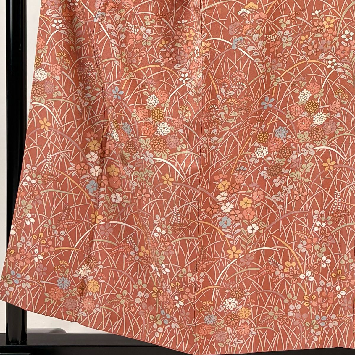 付下 身長155cm 袖長66.5cm M 雙層 秋草 金銀彩 粉米色 純蠶絲 優品級