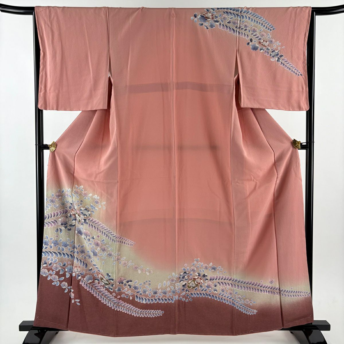 訪問服 身長161cm 袖長65.5cm M 雙層 辻花染 金彩裝飾 漸層 粉紅 純蠶絲 秀品級 一つ紋