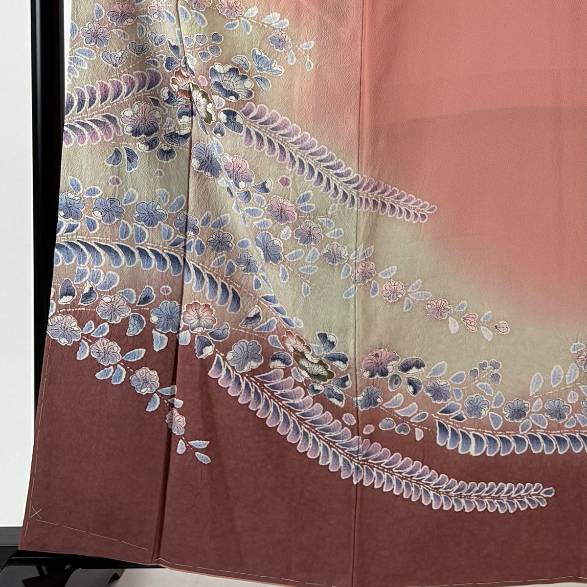 訪問服 身長161cm 袖長65.5cm M 雙層 辻花染 金彩裝飾 漸層 粉紅 純蠶絲 秀品級 一つ紋