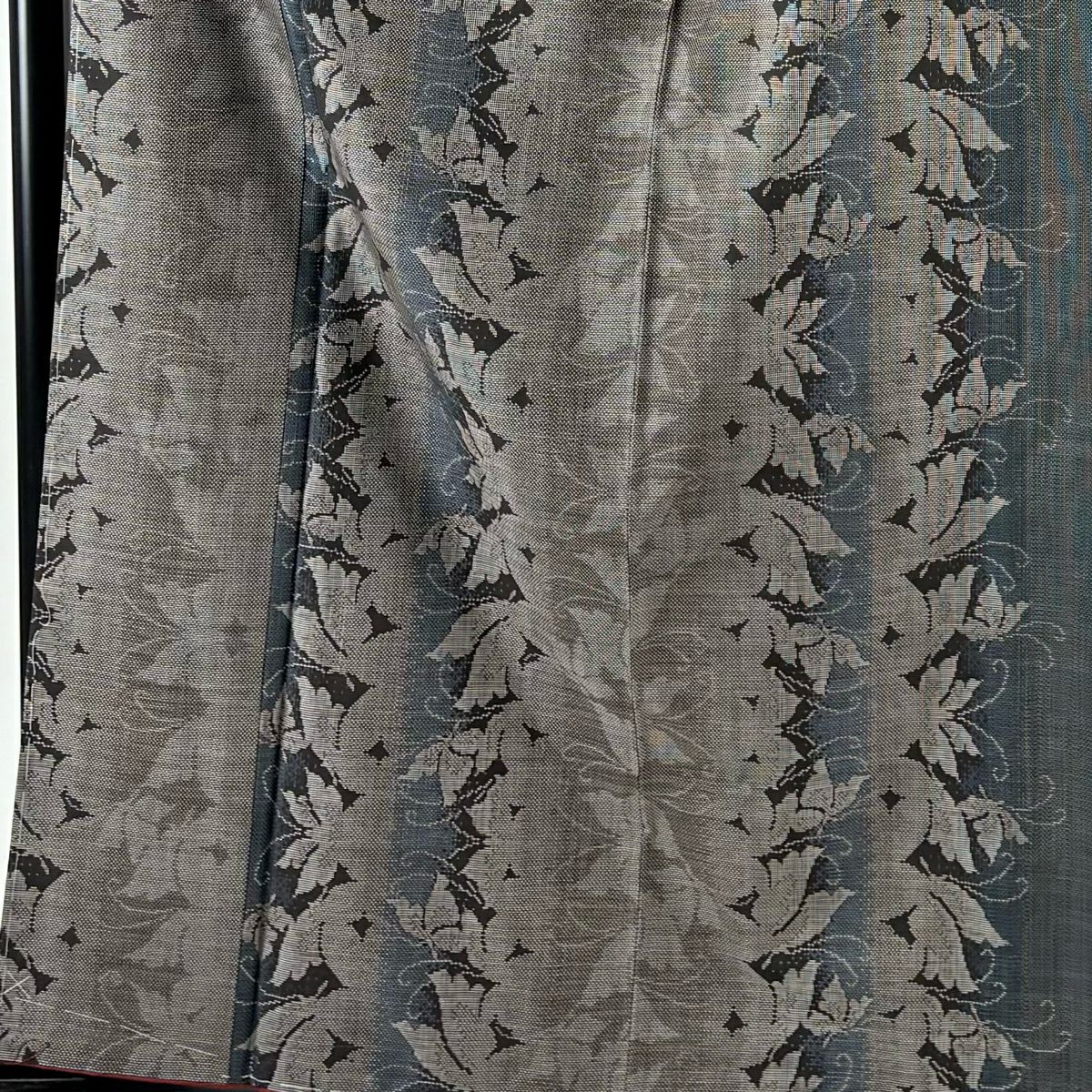 【美品】 紬織 身長163cm 袖長63.5cm S 雙層 葉柄 蝶 焦茶 純蠶絲 秀品級