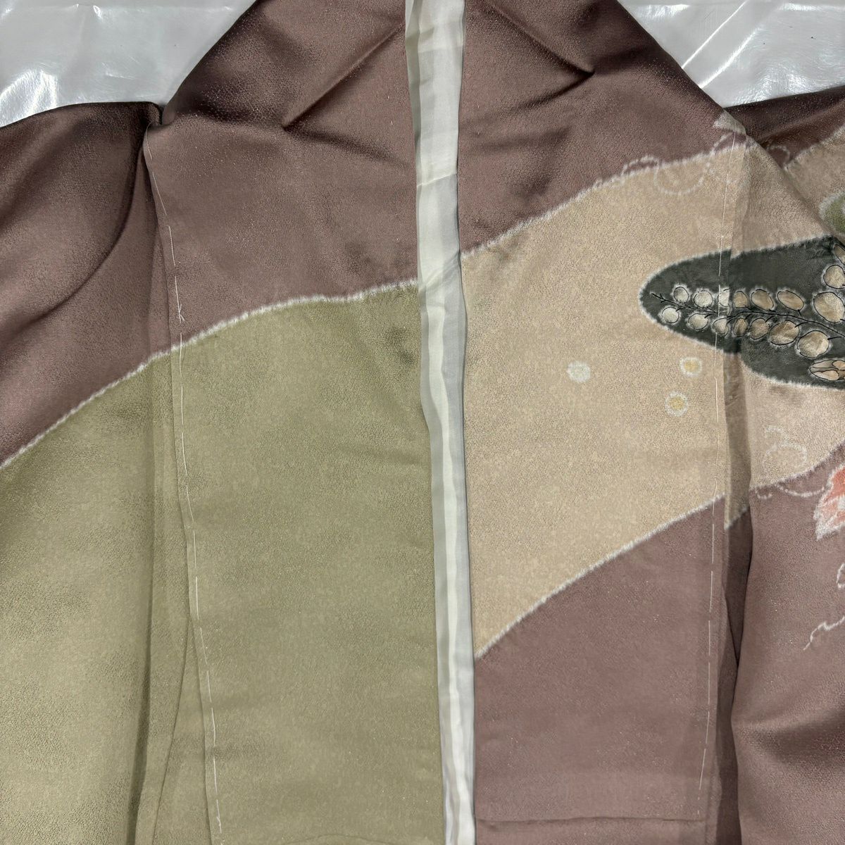 【美品】訪問服 身長159cm 袖長64cm M 雙層 椿 扇子面 金銀彩 絞染 小豆 純蠶絲 秀品級