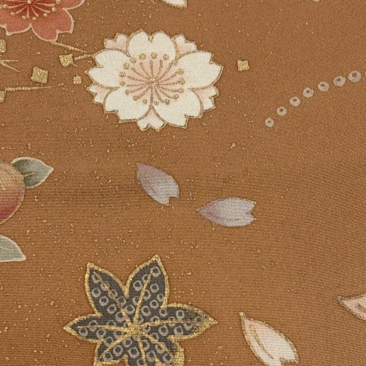 訪問服 身長158cm 袖長67.5cm L 雙層 樱花 紅葉 金彩裝飾 漸變 深藍 純蠶絲 優品級