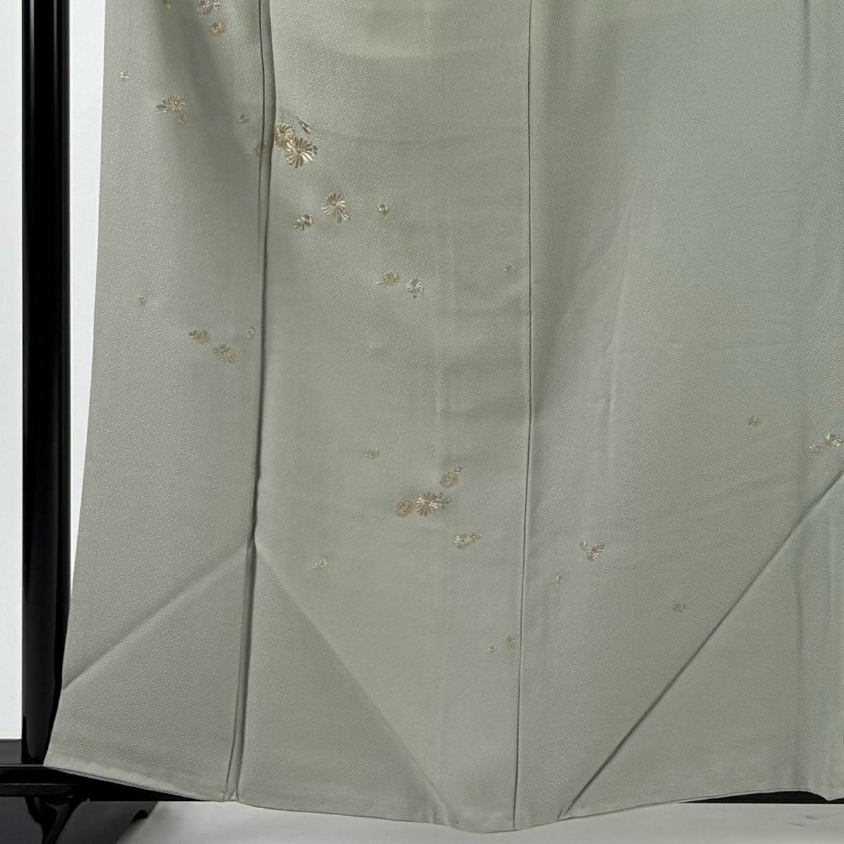 付下 身長160cm 袖長64.5cm M 雙層 菊花花刺繡 灰綠 純蠶絲 秀品級 一個紋