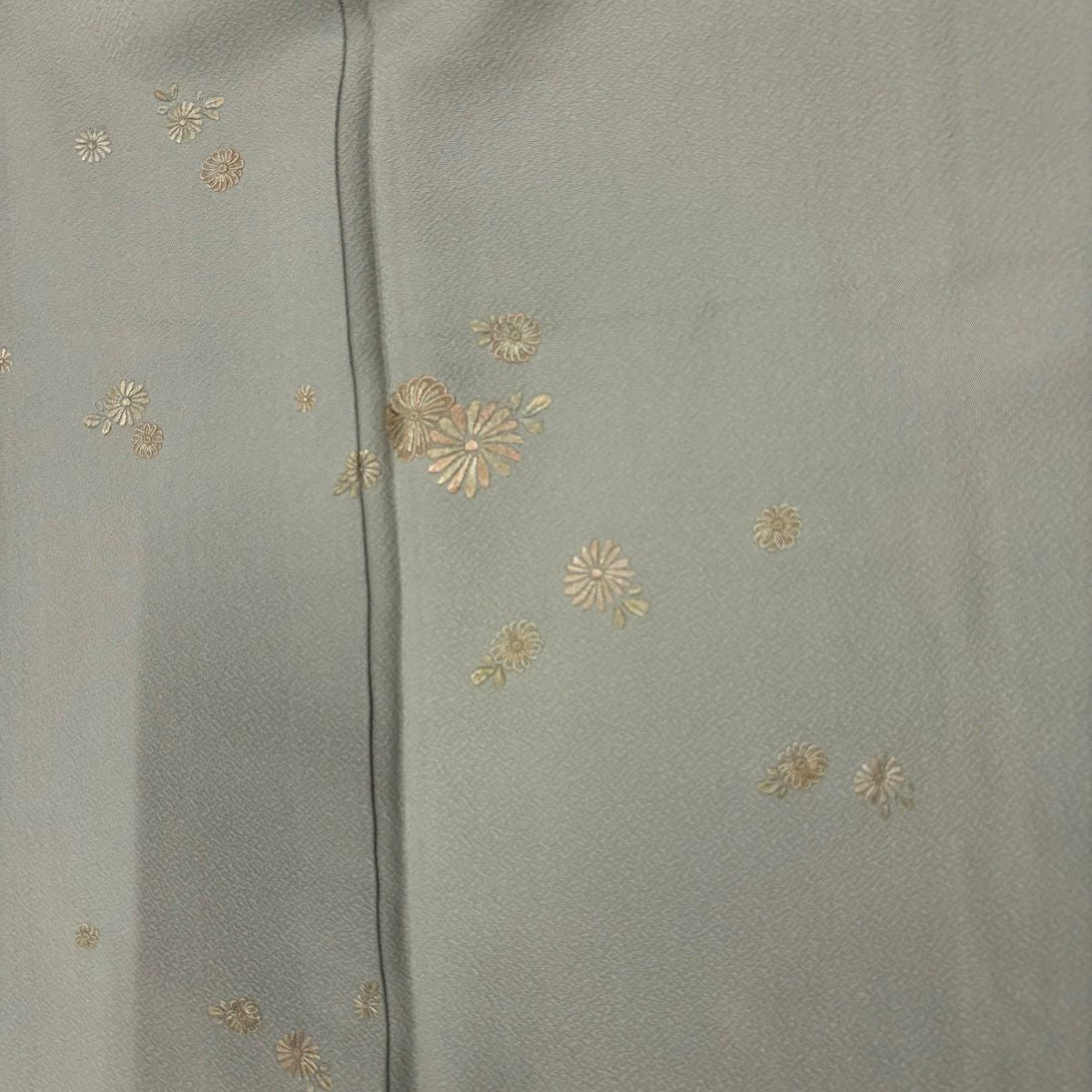 付下 身長160cm 袖長64.5cm M 雙層 菊花花刺繡 灰綠 純蠶絲 秀品級 一個紋