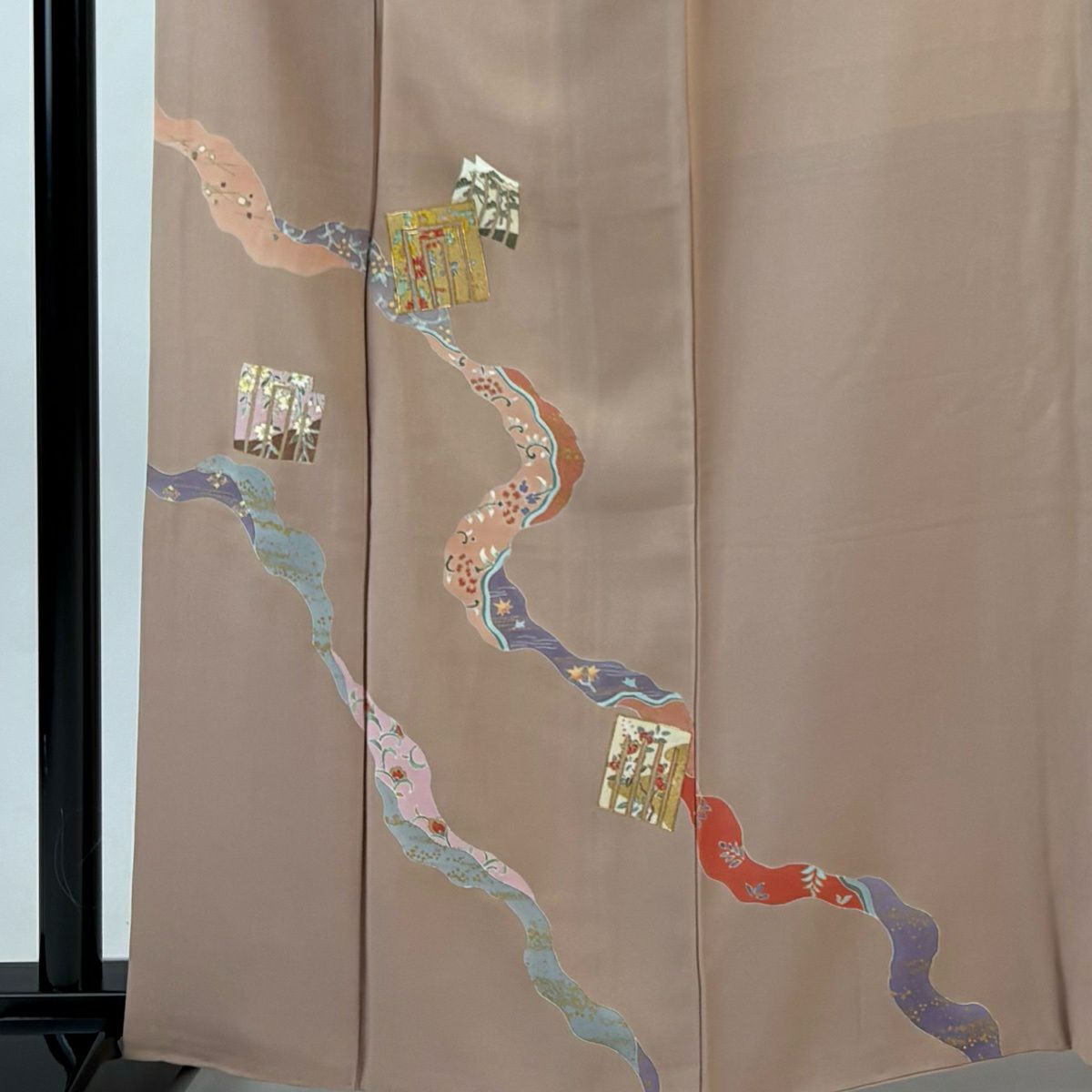 【美品】 付下 身長163cm 袖長67.5cm L 雙層 源氏香 道長取 金絲 金銀彩 粉米色 純蠶絲 優品級