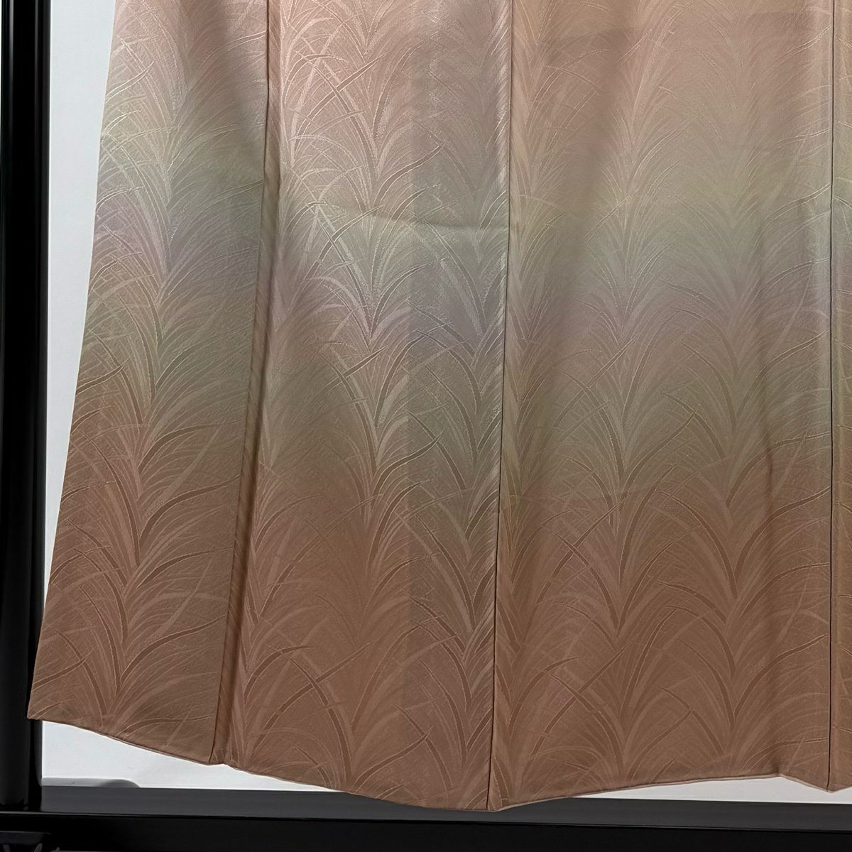 【美品】 付下 身長153.5cm 袖長60.5cm S 雙層 地紋 漸層 鮭粉色 純蠶絲 優品級