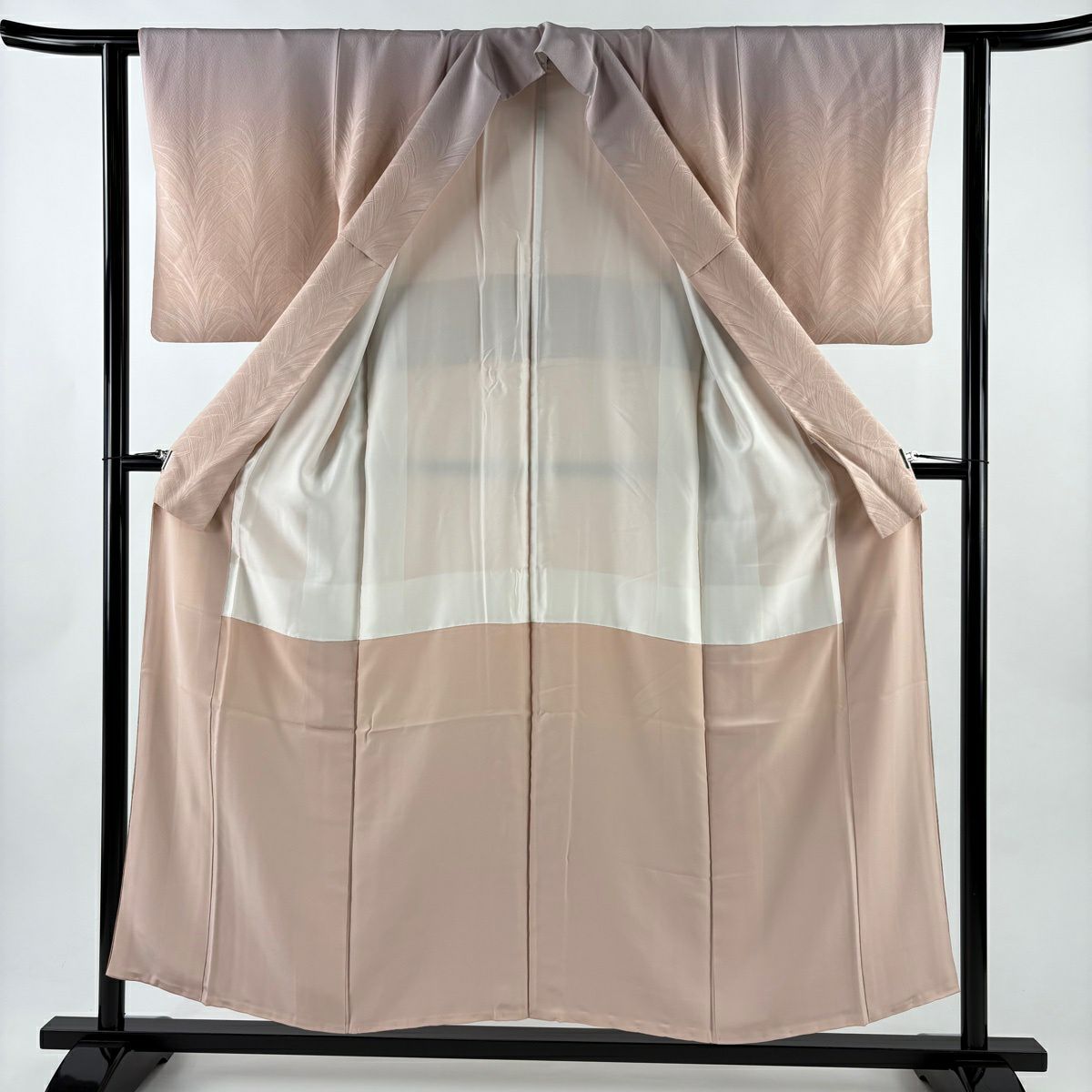 【美品】 付下 身長153.5cm 袖長60.5cm S 雙層 地紋 漸層 鮭粉色 純蠶絲 優品級