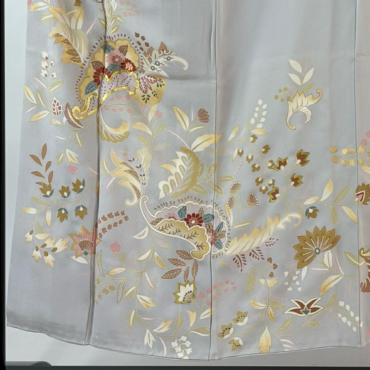 訪問服 身長151cm 袖長61.5cm S 雙層 落款 草花紋紋 金絲 金銀彩 灰紫 純蠶絲 秀品級