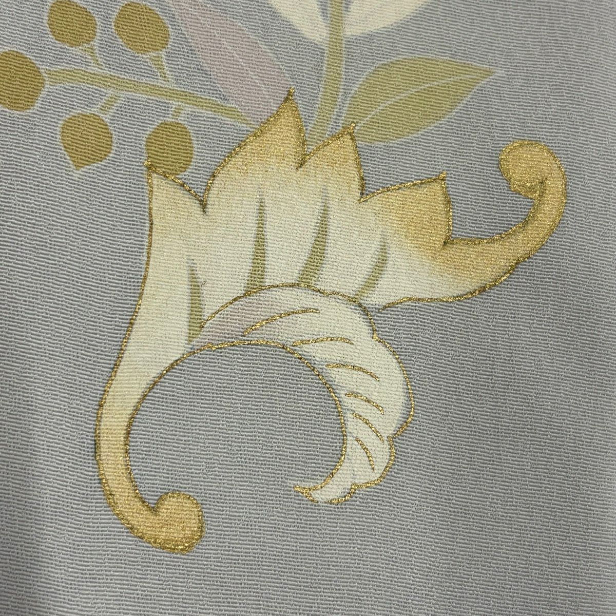 訪問服 身長151cm 袖長61.5cm S 雙層 落款 草花紋紋 金絲 金銀彩 灰紫 純蠶絲 秀品級