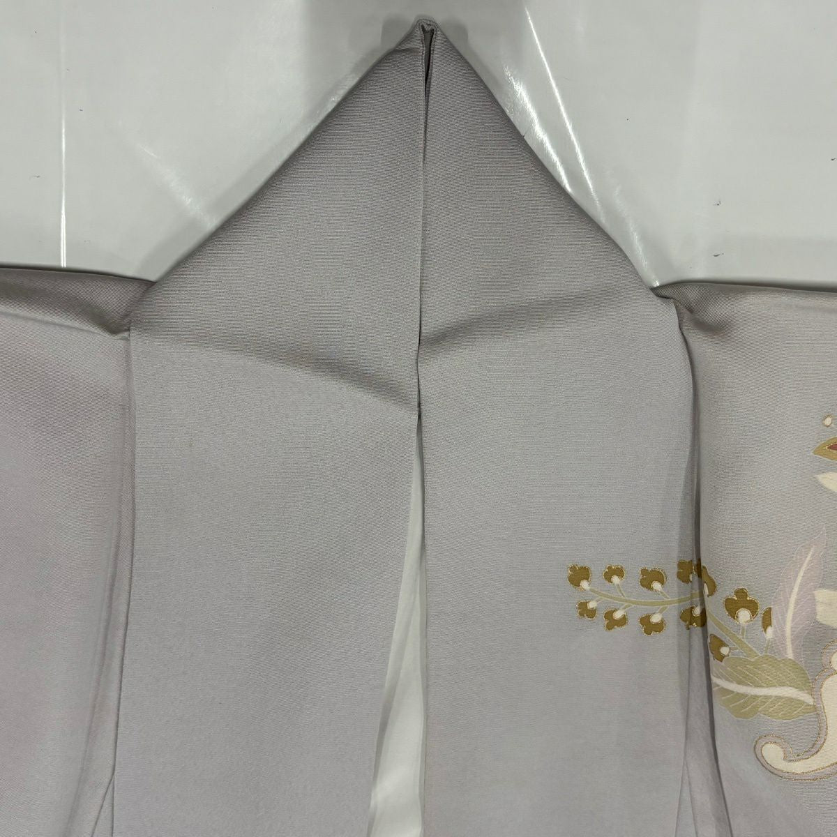 訪問服 身長151cm 袖長61.5cm S 雙層 落款 草花紋紋 金絲 金銀彩 灰紫 純蠶絲 秀品級